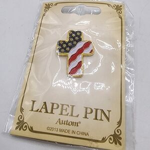 Cross with American Flag design Lapel Pin 1" Enamel New